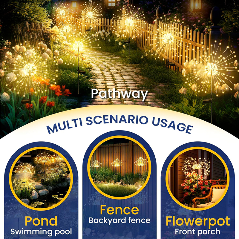 Nuevas luces solares para camino de fuegos artificiales, 420LED, decoración de jardín al aire libre, Patio, césped, paisaje, Patio, luz navideña