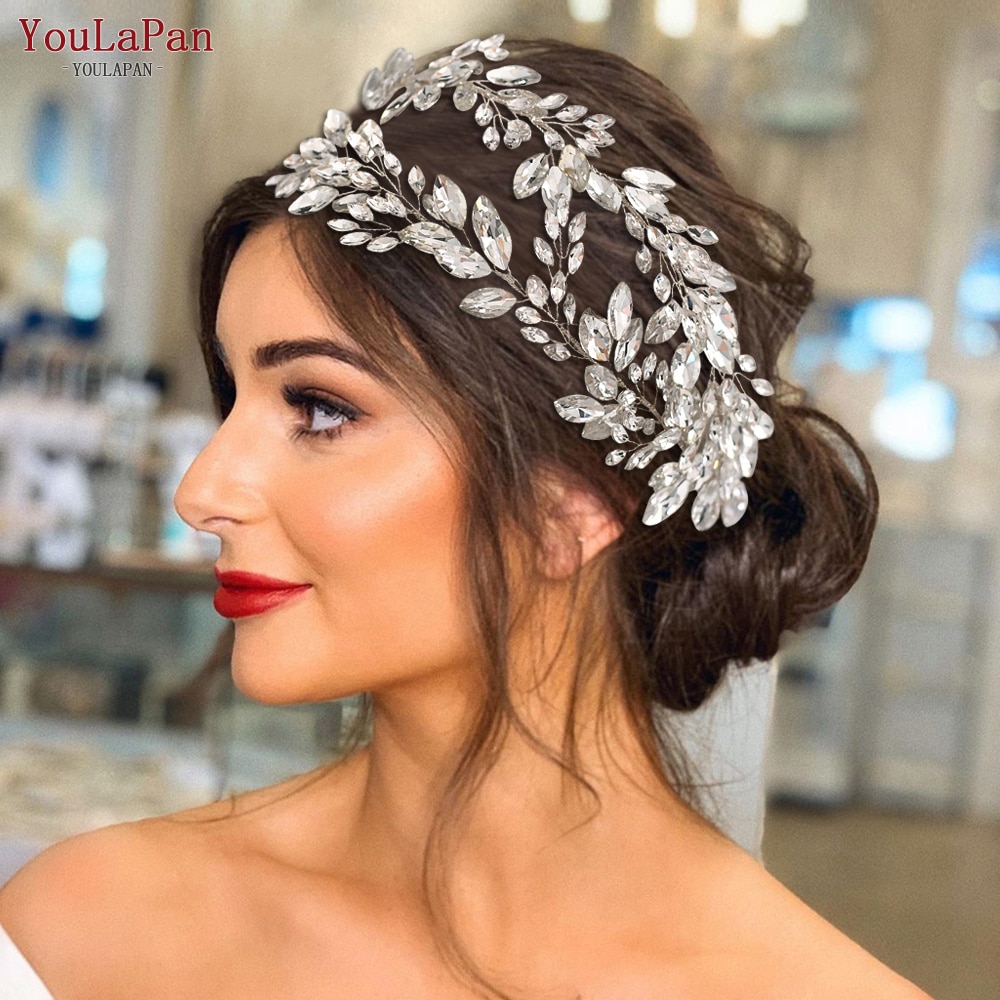YouLaPan HP304 Luxuriöse Strass Stirnband Silber Hochzeit Kopfschmuck Bling Braut Diademe und Kronen Kristall Braut Headwear