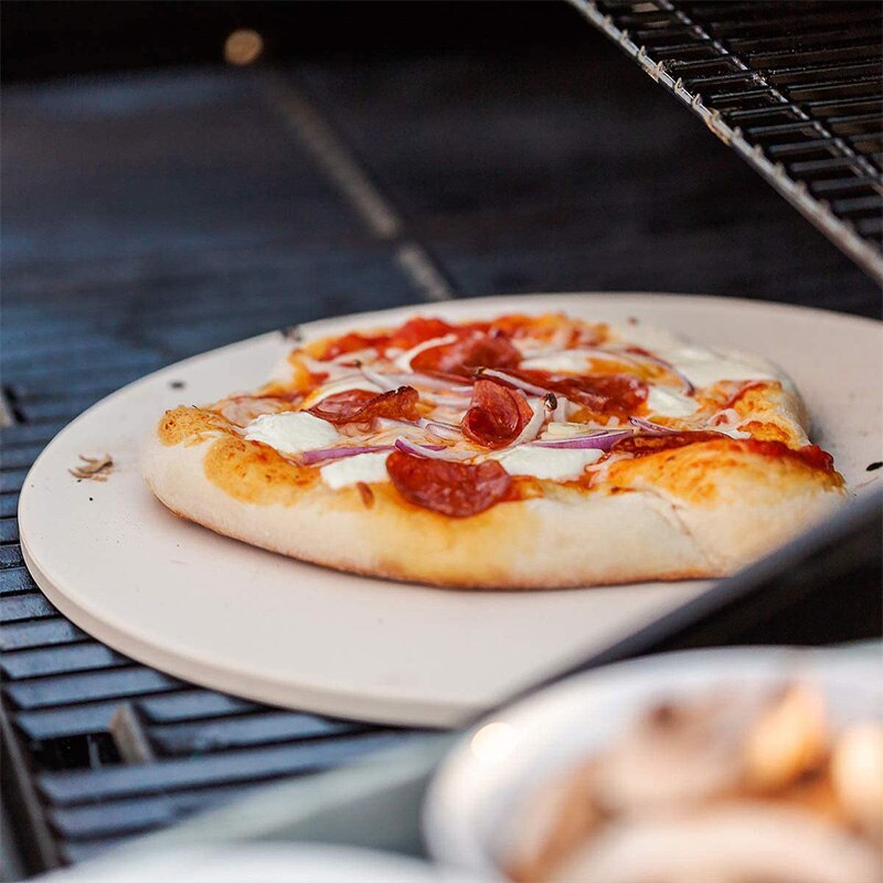 12 tums pizzasten för bakning - kordierit pizzastensplatta för bbq grill ugn - laga och servera pizzabröd ostrund