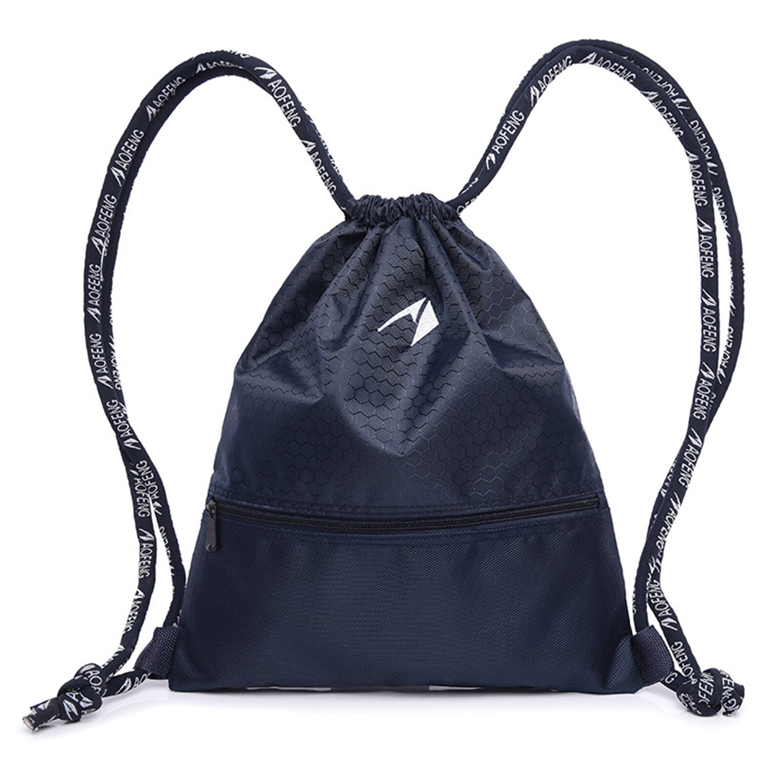 Basketball Football String Drawstring Large Space Backpack Rugged Durable Gym Pouch Gym Tote Bag School Sport Shoe Zipper Bag #W: Navy Blue