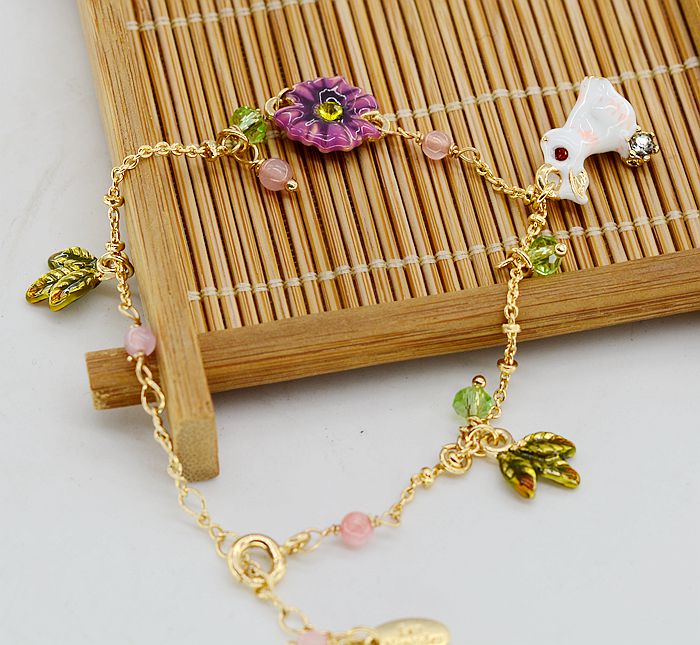 European and American enamel glaze bunny series female flower leaf Women Female bracelet