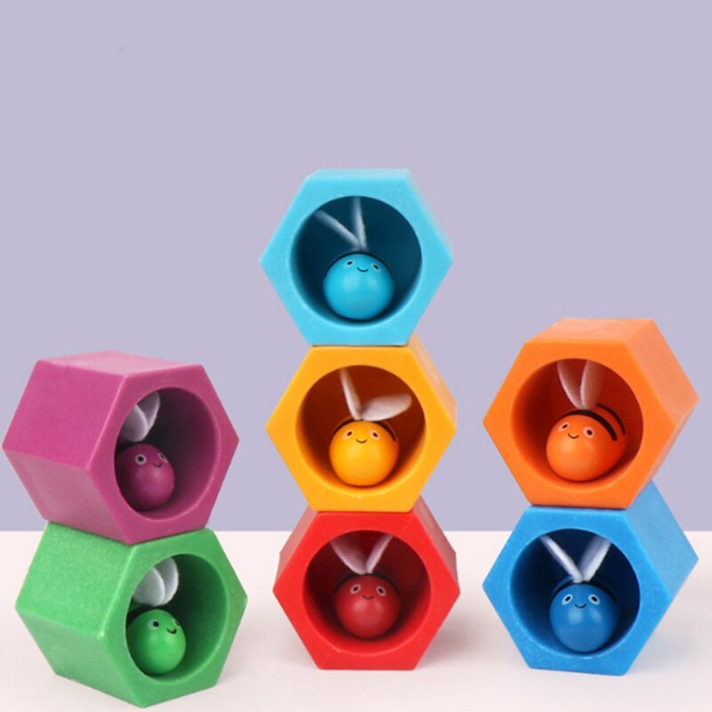 Spel houten educatie kinderen klein muziek bijenkorf clip bijen speelgoed vorm & kleur matching cognitie