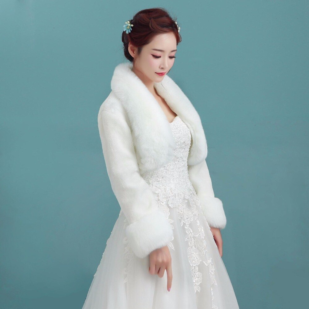 Faux Fur Autumn Winter Wedding Jackets Long Sleeve For Bride Ladies Coat Full Lined Feather Shrug Warm Fur Cloak