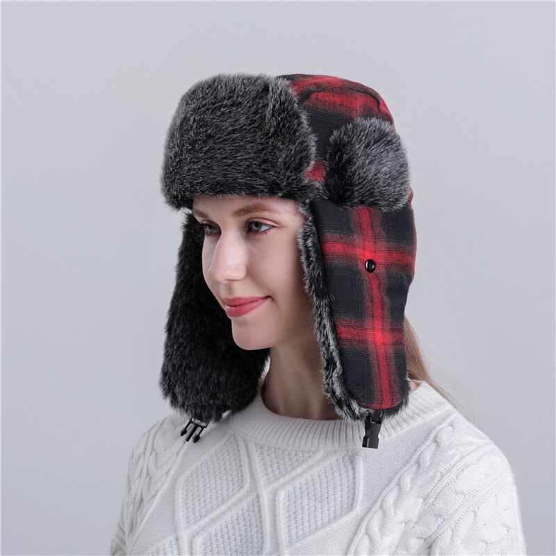 Chapeau d&#39;hiver pour homme et femme, couvre-chef russe, couvre-chef à carreaux, couvre-chef en fourrure,: B