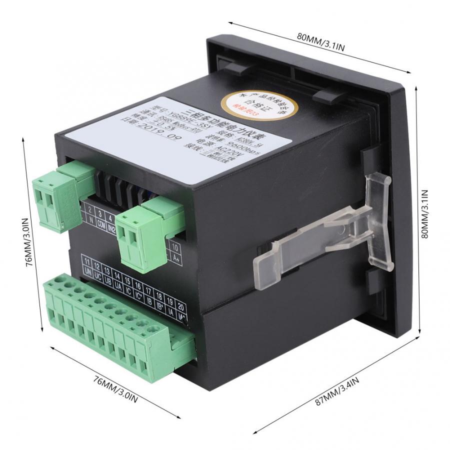Wattmeter YG889E-3SY Multifunction 3-Phase Digital LCD Electric Current Voltage Power Energy Meter 220V
