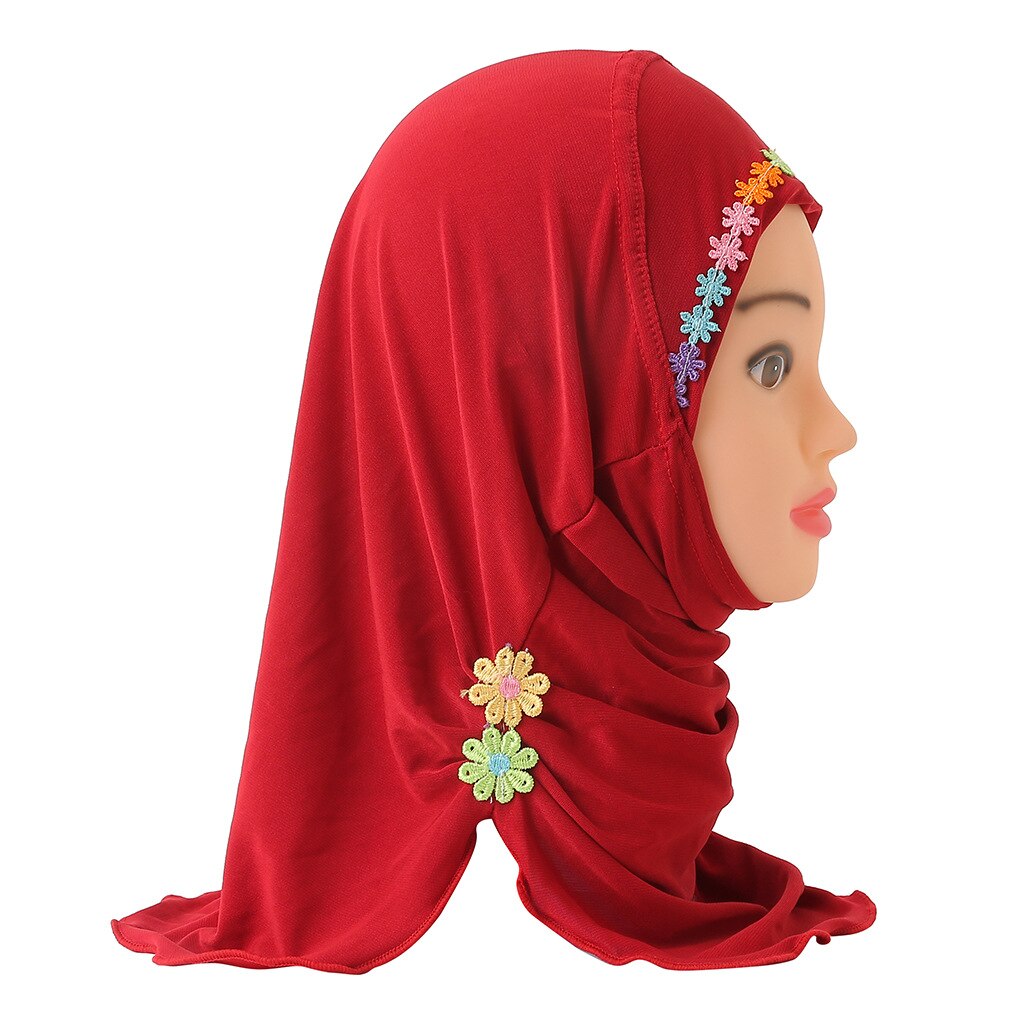 Chapeau de prière pour petite fille musulmane, une pièce, Hijab al-amira avec fleurs, couvre-cou islamique: 2