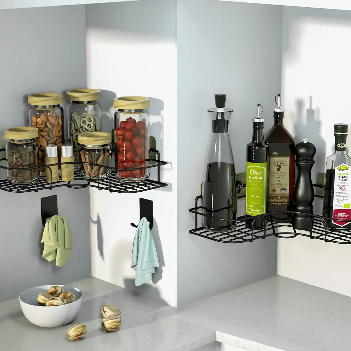 Estante de baño, estantes de almacenamiento de esquina montados en la pared, soporte para champú, estante de hierro, escurridor de ducha, organizador de accesorios de cocina