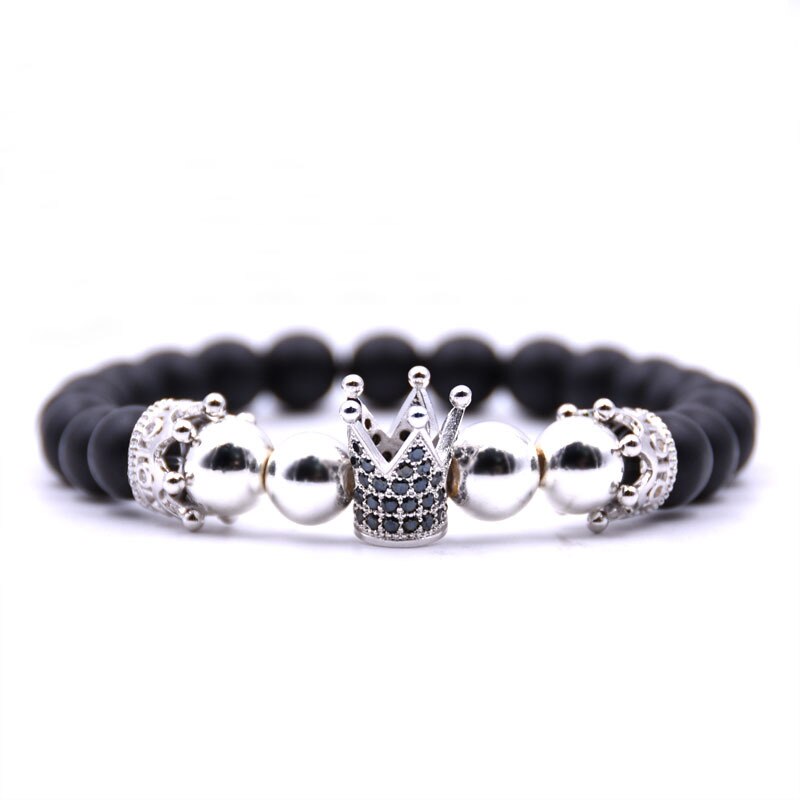 Micro-Ingelegd Cz Crown Bedelarmband Handgemaakte Stretch Mannen Koperen Kraal Vrouwelijke Armband Armband Sieraden