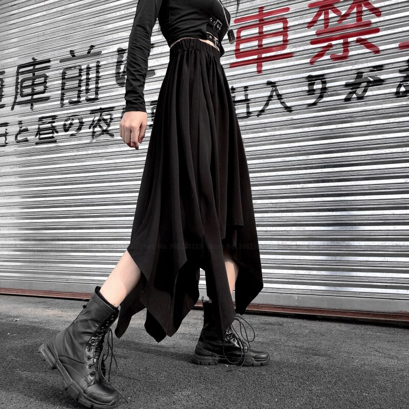 Women Japanese Harajuku Streetwear Black Gothic Punk Style Hip Hop Dance Skirt Medieval Retro Witch Party Cosplay Skirts