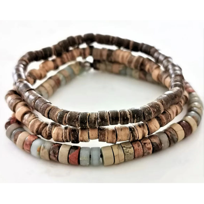 Pulsera de cuentas para hombre Pulsera estilo surfista. Pulsera para hombre Pulseras apilables Pulseras bohemias elásticas: COLOR ORO ROSADO