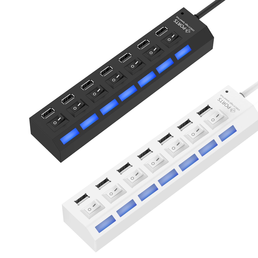 7 Port Micro Usb Hub 2.0 Usb Splitter Voor Tablet Laptop Computer Notebook Hoge Snelheid 480Mbps Usb 2.0 Hub led Met Aan/Uit Schakelaar