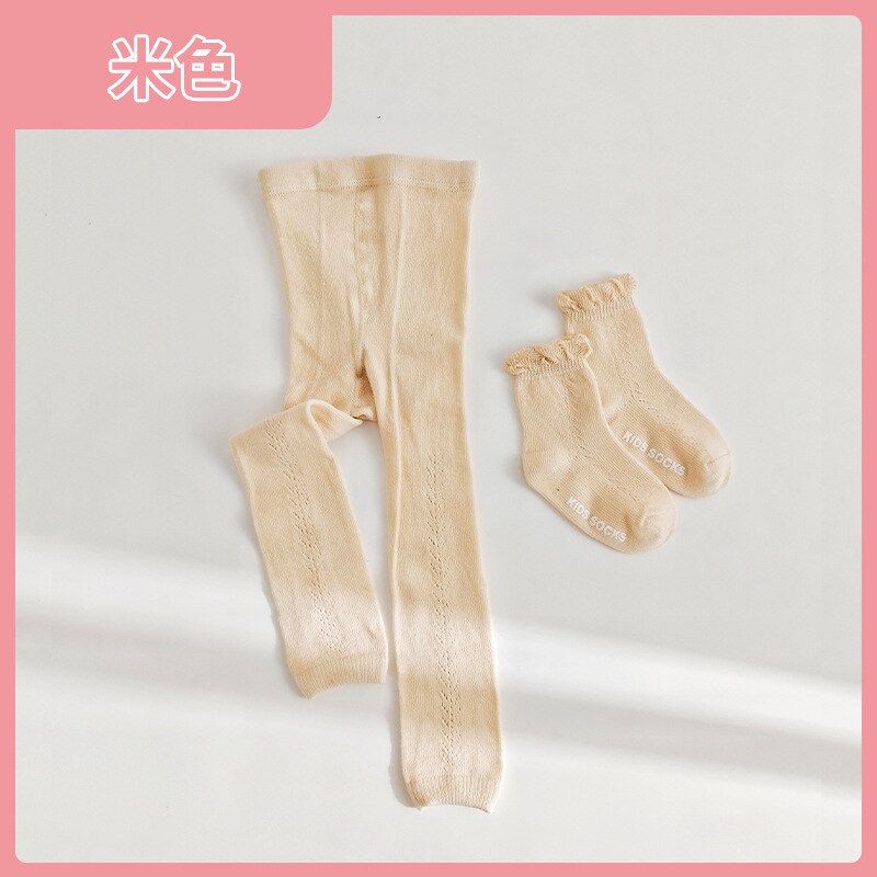 Leggings + calzini per bambini per bambini Set pantaloni per bambina per bambini primavera estate nuovo cotone morbido Mesh traspirante Leggings per bambino: Beige / L