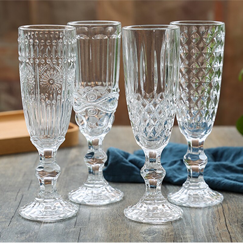 Copas de champán de cristal para boda copa de vino whisky copa de 5oz 7oz 9oz copa de cristal Retro europea en relieve sin plomo