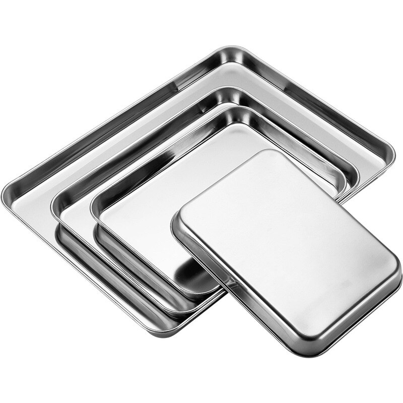 Stainless Steel Rectangle Food Fruit Plate Storage Trays Steamed Sausage Bread Loaf Dish Kitchen Baking Pastry Shallow Pans
