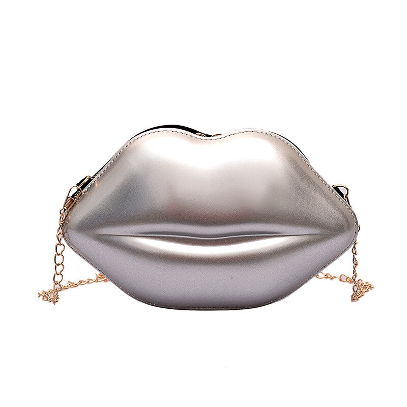 Lips Shape PVC Handbags Women Zipper Shoulder Bag Crossbody Messenger Phone Coin Bag Evening Party Clutches Bolsas Feminina Saco: Silver