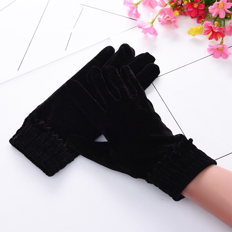 Modernos Guantes de terciopelo para mujer, cálidos Guantes de invierno de satén para mujer, Guantes Térmicos para conducir con dedos completos para mujer, Guantes: 1