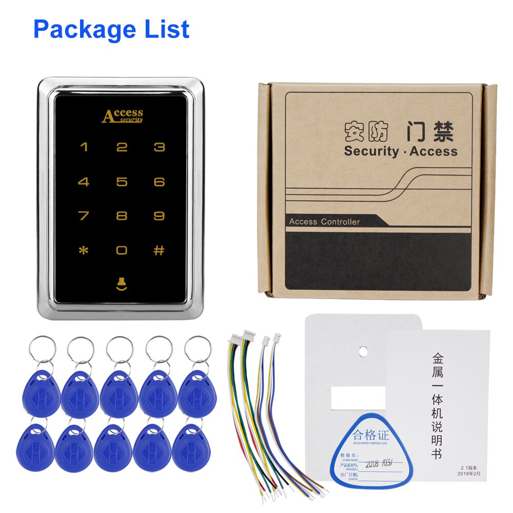 IP65 Waterproof RFID Access Control Keypad Touch Metal Case Backlight with 10pcs EM4100 Keyfobs for Door Access Control System