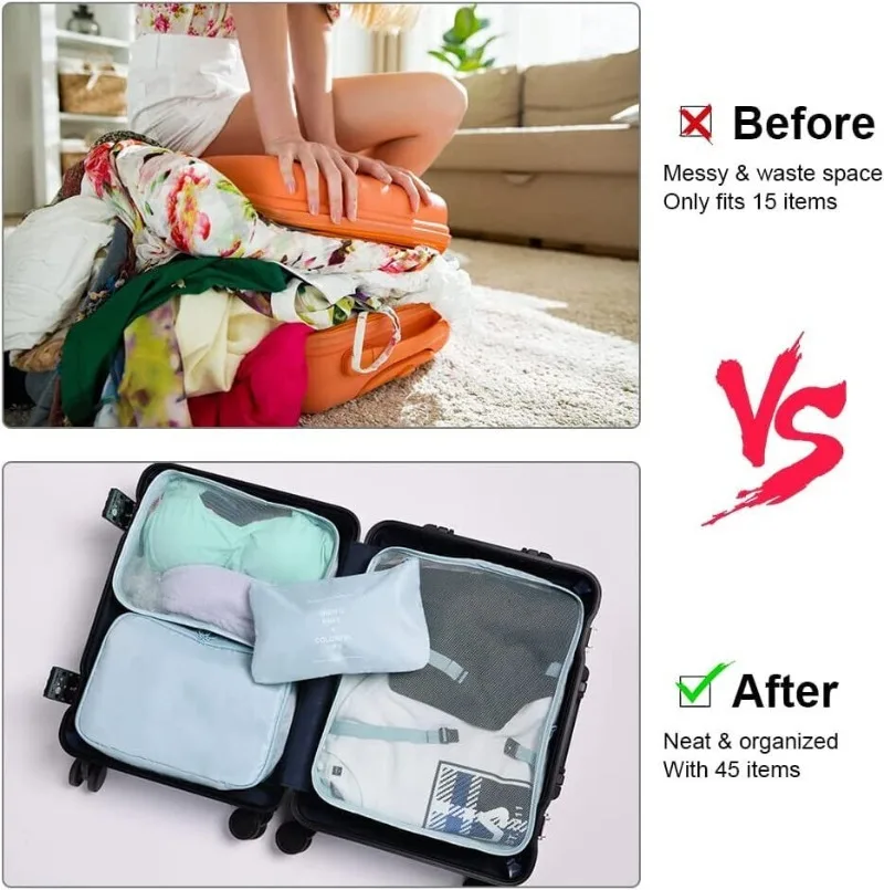 7-delige set reisorganisator opbergzakken koffer verpakking kubussen set koffers draagbare bagage kleding schoen netjes zakje opvouwbaar