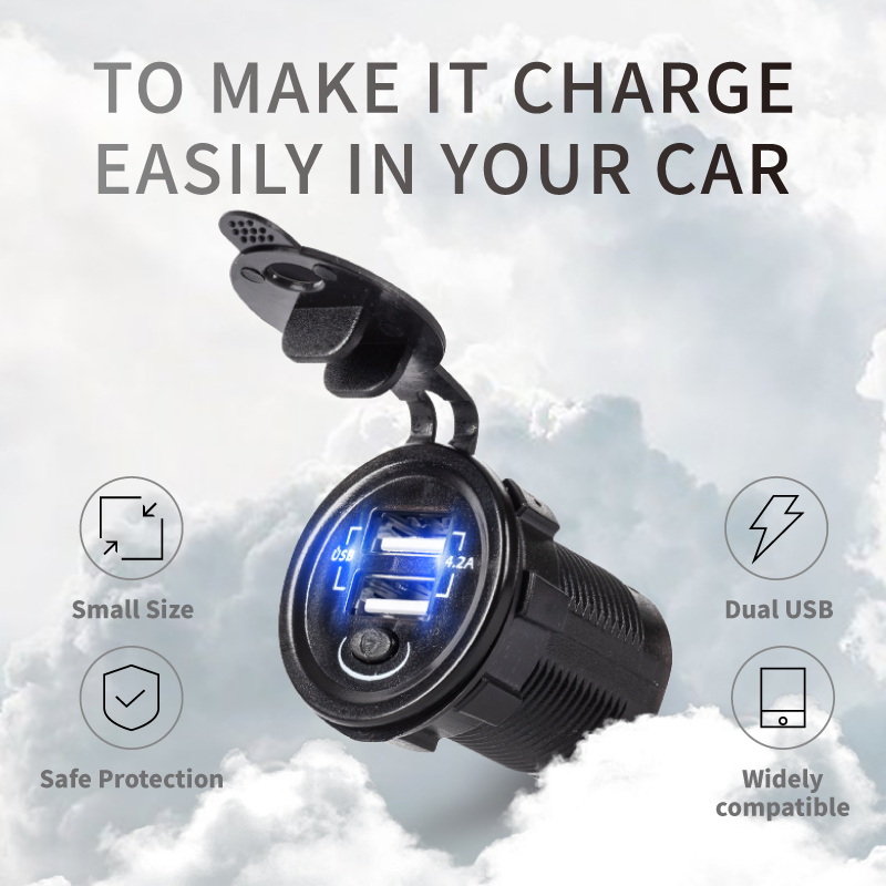 Car Usb Adapter Conerter With Led Light Waterproof Quick Charge Cable With Switch On/Off Button