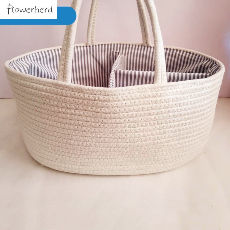 Stor baby ble caddy organizer kurv bomulds reb håndlavet ble opbevaring kurv bærbar til piger børnehave ble organisator