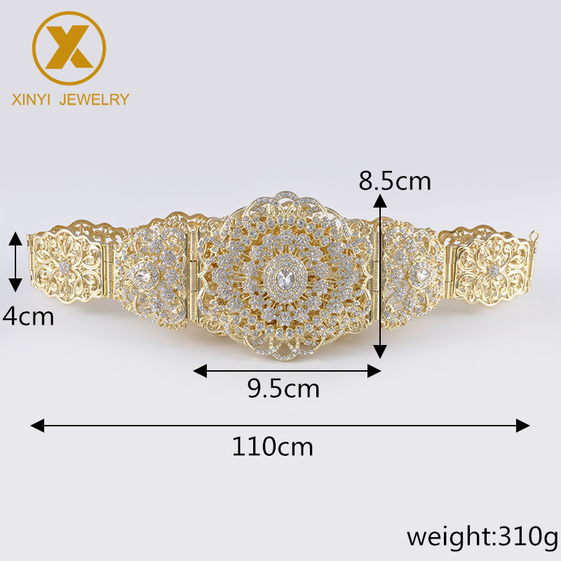 Prachtige Marokkaanse Stijl Verstelbare Lengte Lichaam Sieraden Taille Keten Vrouw Vol Diamanten Uitgeholde Zilver Metalen Riem