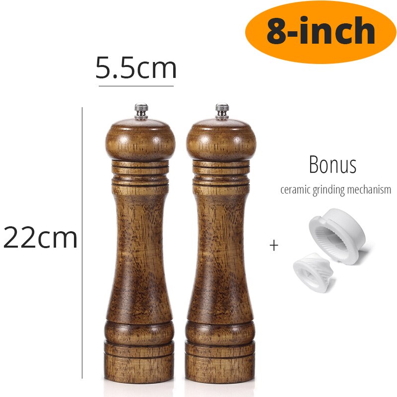 Salz und Pfeffer Mühle, Holz Pfeffer Schüttler mit Stark Einstellbare Keramik Grinder mit ersatz Keramik Rotor-küche zubehör: 8 inch X 2