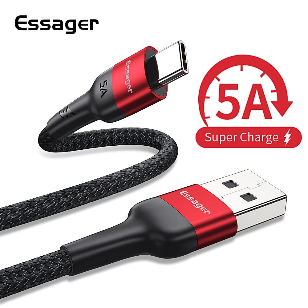 Essager 5A USB Type C Cable For Huawei Mate 20 P30 P20 P10 P9 Pro OPPO R9 R7 R5 USBC Type-C Cord Quick Charge 4.0 USB-C Cable