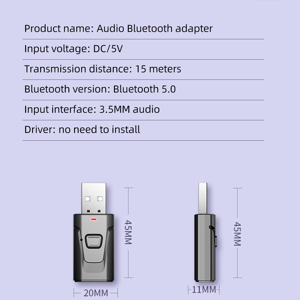 2 en 1 adaptador Bluetooth Usb 5,0 transmisor Usb Dongle inalámbrico auriculares coche de Audio de 3,5mm AUX del remitente PC portátiles con USB receptor