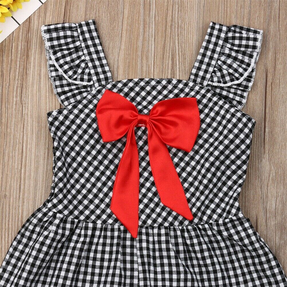 1-6y spædbørn børn baby pige romper ærmeløs blonder plaid bowknot jumpsuit playsuit outfit sommertøj