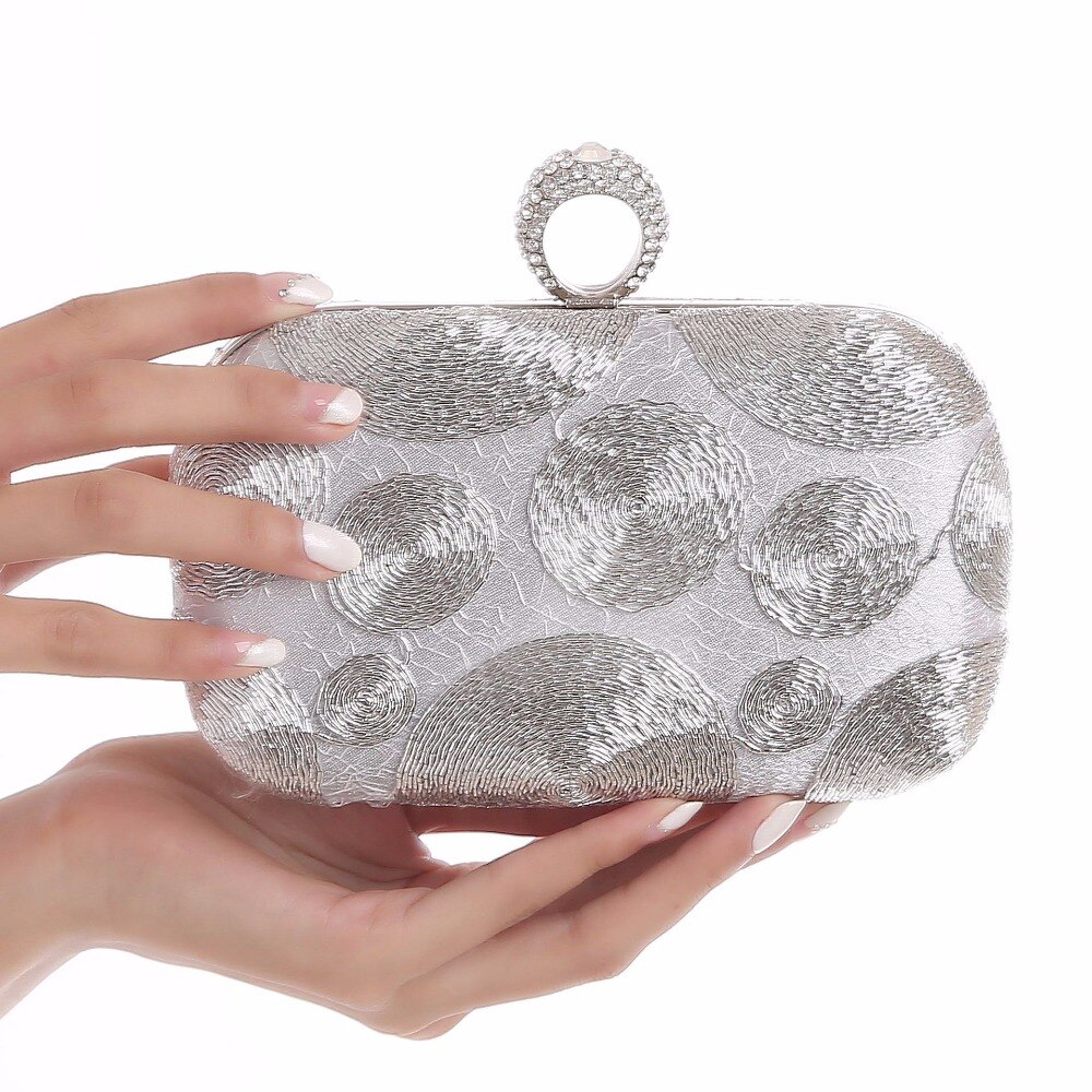 Mini punk clutch taske håndværk sort sølv stål vævning paisley clutch håndtaske udførelse dame aftentasker