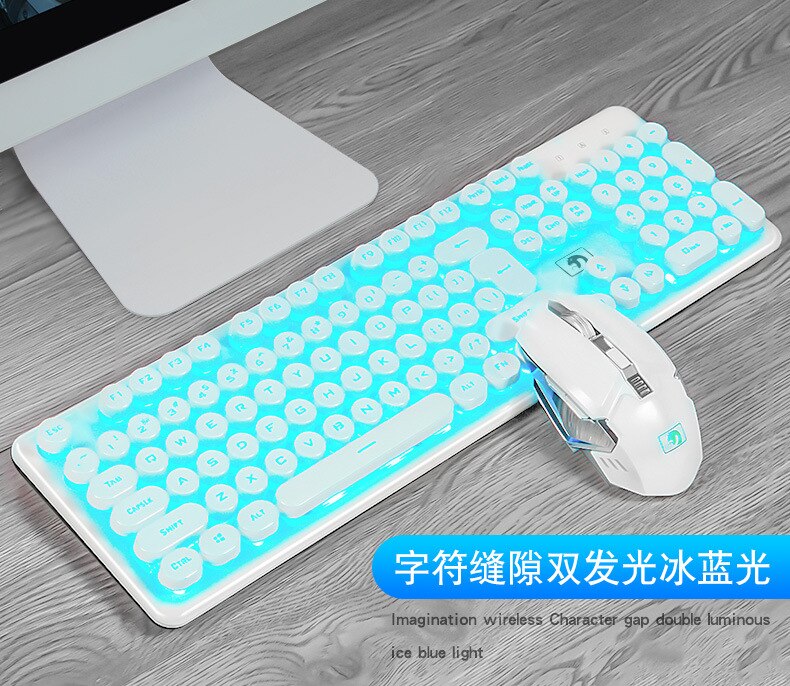 Technology Mamba Snake Mad Wireless Keyboard and Mouse Set Chargeable Mute Machinery Handfeel Laptop Desktop PC: White Punk Blueray