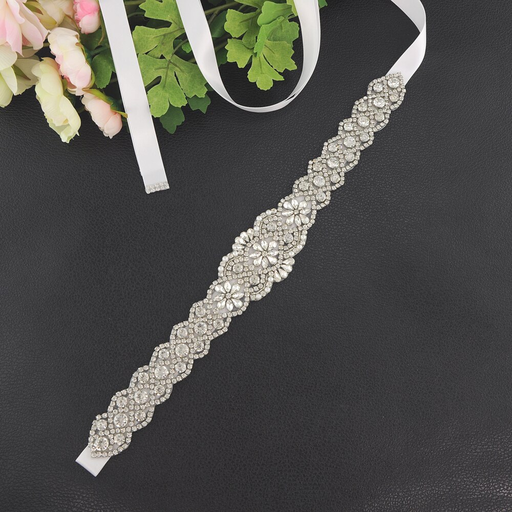 Zms 161c bryllupsbælte rhinestone sølv skærf brudekjoler bæltetilbehør håndlavet rhinestone bælte til aftenfest: Hvid
