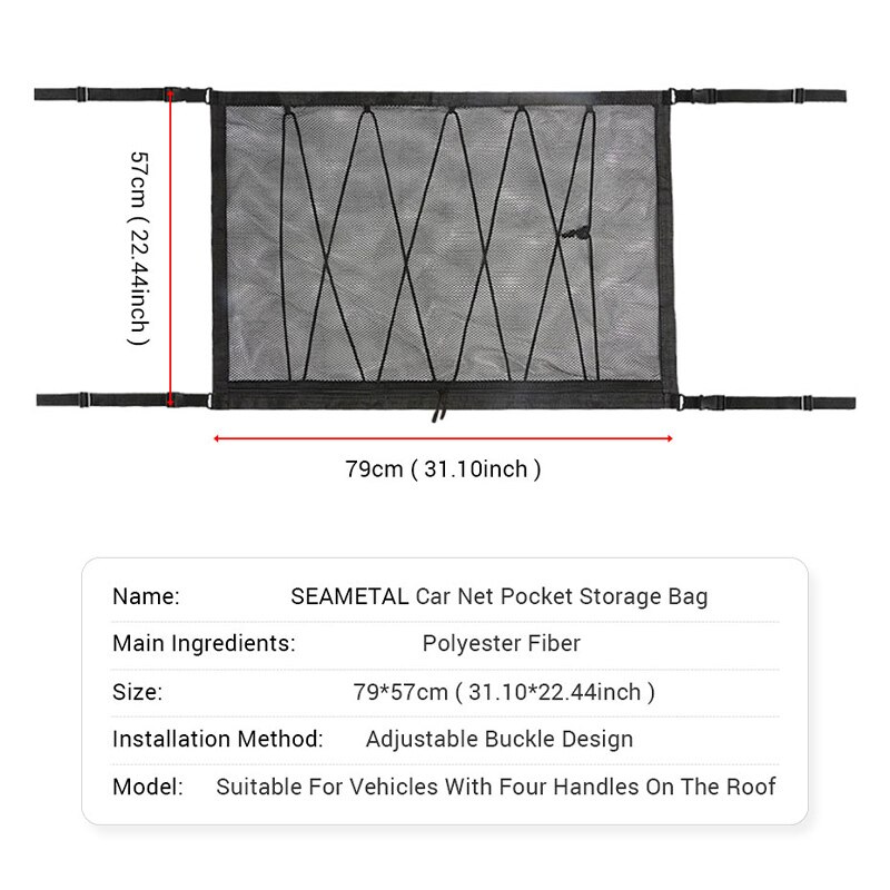 Filet de rangement de plafond de voiture, poche de filet de rangement Portable de toit intérieur sac de filet suspendu grande capacité pochette de chargement automatique produits de voiture
