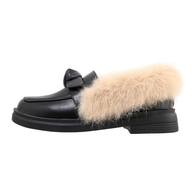 Shallow Mouth Casual Woman Shoe Slip-on Modis Loafers Fur Female Footwear Round Toe Moccasin Slip On Winter Dress Big