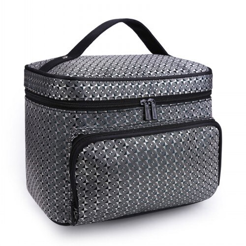 diamond lattice big cosmetic bag ladies waterproof bath products washing necessities travel agency cosmetic: Silver