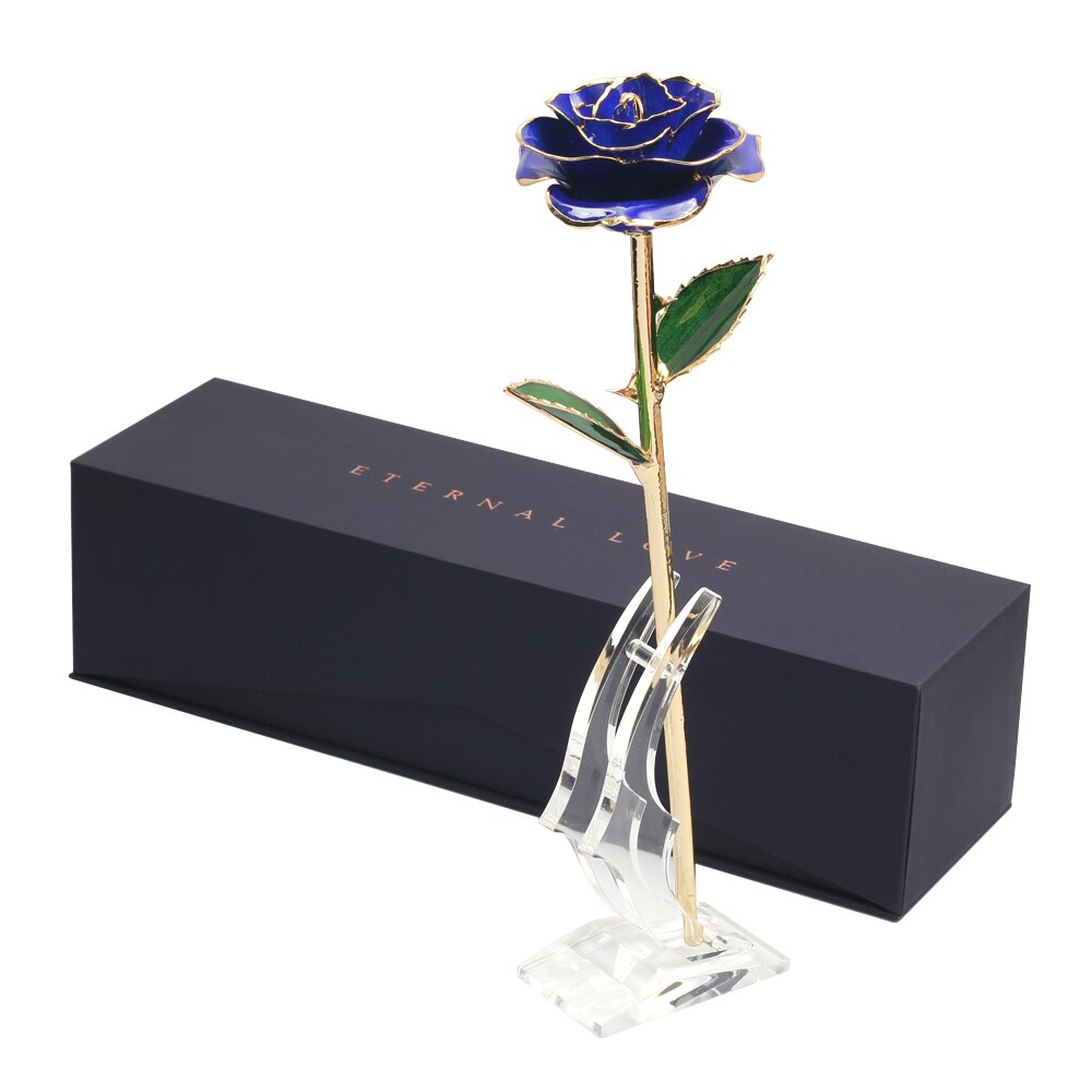 24k Gold Dipped Rose Flower Artificial Flowers Eternal Rose with Stand Forever Love In Box Birthday for Girls: blue