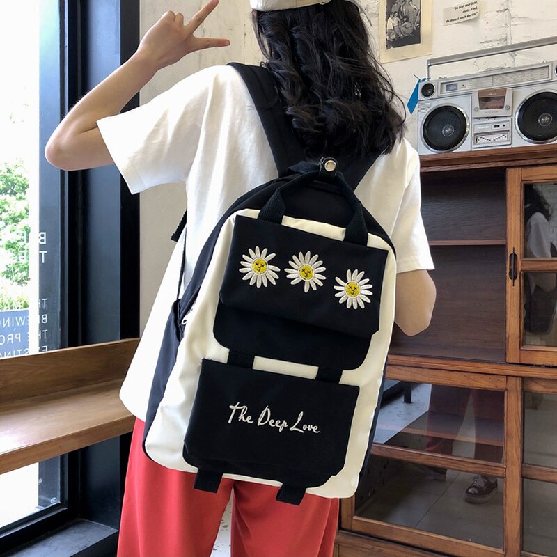 Kleine Daisy Borduurwerk Korea Packpacks Japan Bloem Junior College Hoge Tiener Schooltassen Eenvoudige Boekentas Mochilas Mujer