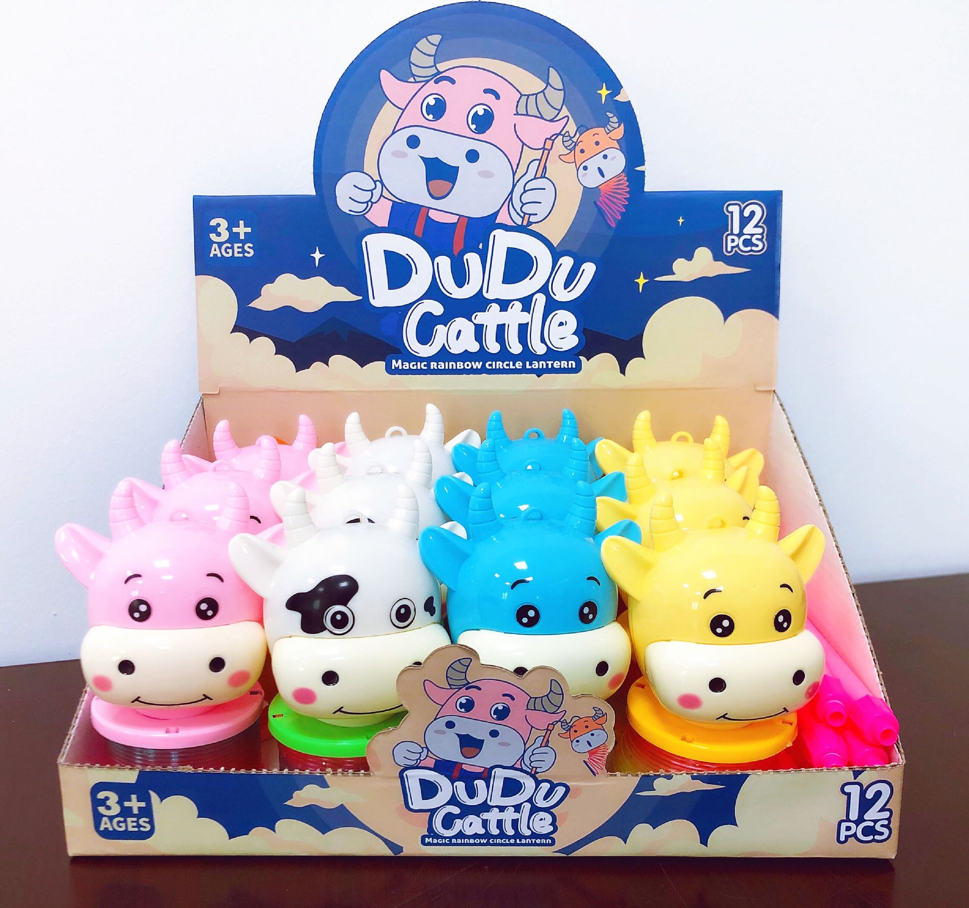 Year of The Ox Cartoon Rainbow Circle Spring Portable Lantern Portable Glowing Doodle Cow Happy Lantern: Default Title