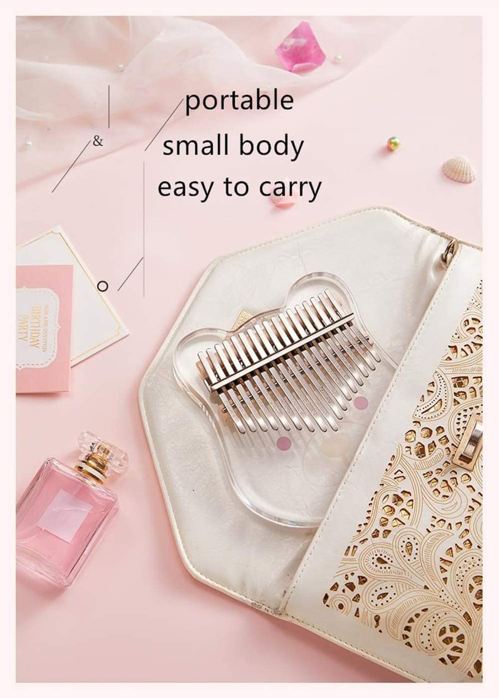 17 Keys Kalimba Thumb Piano,Portable Mbira Transparent Acrylic Wood Finger Mbira,Musical Instrument for Beginners with Bag