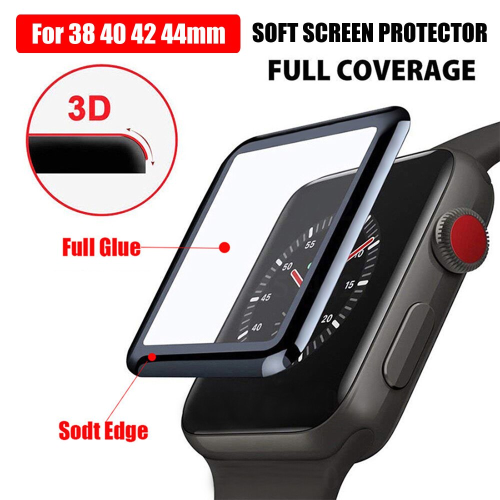 Película de relógio para apple watch, película de relógio de cobertura completa para iwatch series 4 3 2 1 40/44/película protetora para smartwatch de 38/42mm, acessório para relógio inteligente