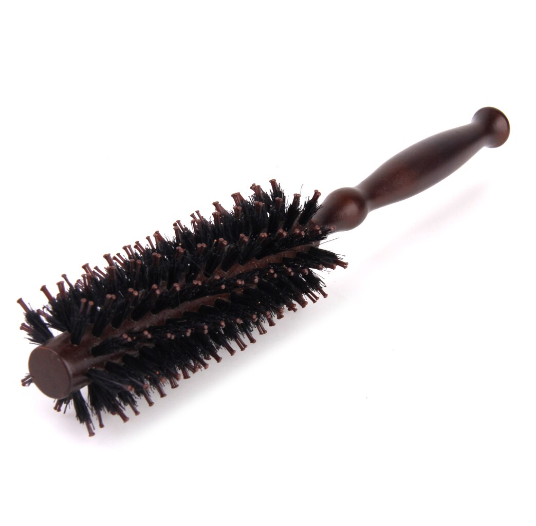 Wood Handle Hairdressing Bristle Curling Hair Comb Brush Hairbrush