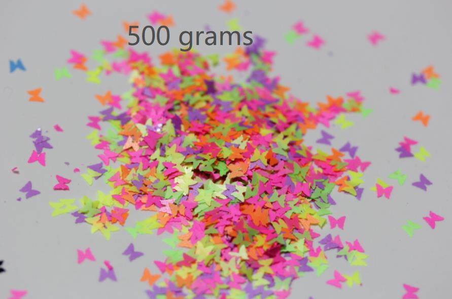 Neon opløsningsmiddel resistente sommerfugl glitter spangles til nail art og anden gør-det-selv dekoration: 500 gram