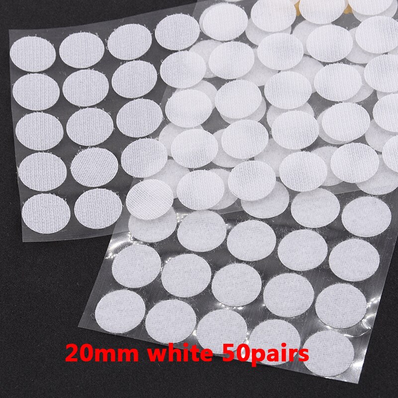 Kleurrijke Klittenbandsluitingen Lijm 10-30 Mm Zelfklevende Tape Haak Lus Nylon Magic Boob Tape Sticker Thuisgebruik Sterke lijm 100Pairs: 20mm white 50 pairs