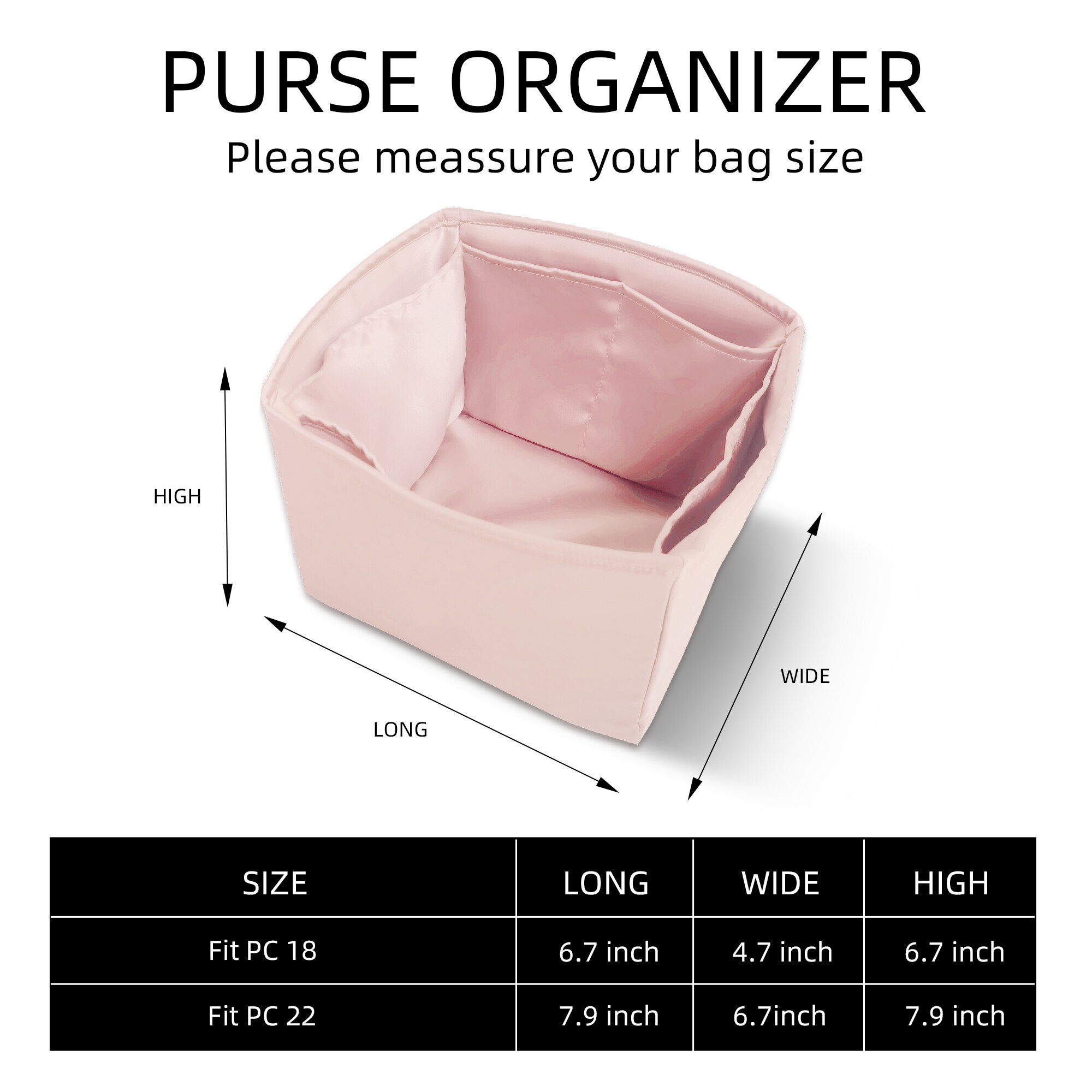 DGAZ Purse Organizer Satin thick Fits H-PC pic-otin 18/22 Bags,Silk ,Luxury Handbag Tote in Bag Shapers , Women