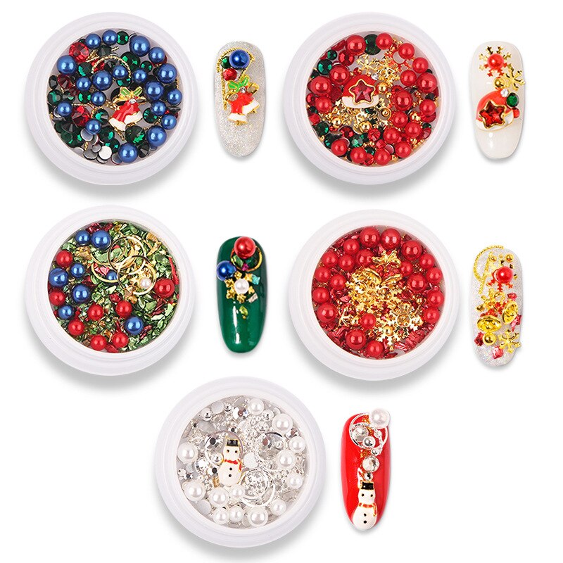 1 Box Xmas Nail Art Decoraties Strass Lichtmetalen Glitter Pailletten Gemengde Kerst Nagels Tips 3D Sieraden Decoratie Decors