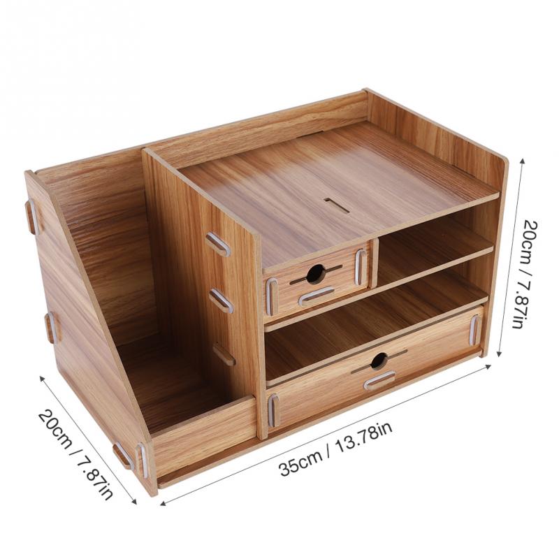 DIY Office Storage Box Wooden Files Rack Shelf Drawer Study Room Desktop Organizer