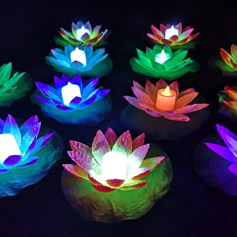 Flydende lotus lys pool udendørs have vand blomst led lampe lys elektronisk stearinlys lbshipping