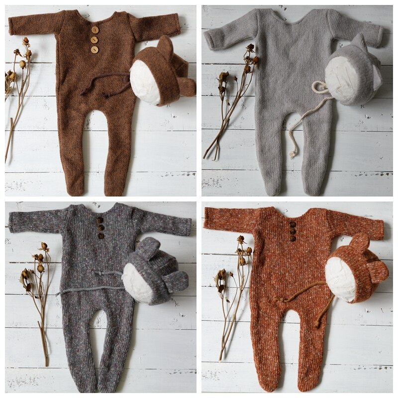 Newborn Photography Props Footed Rompers for Baby Boy Knitting Soft Photo Clothes Bebe Shooting Outfit DIY Prop Studio