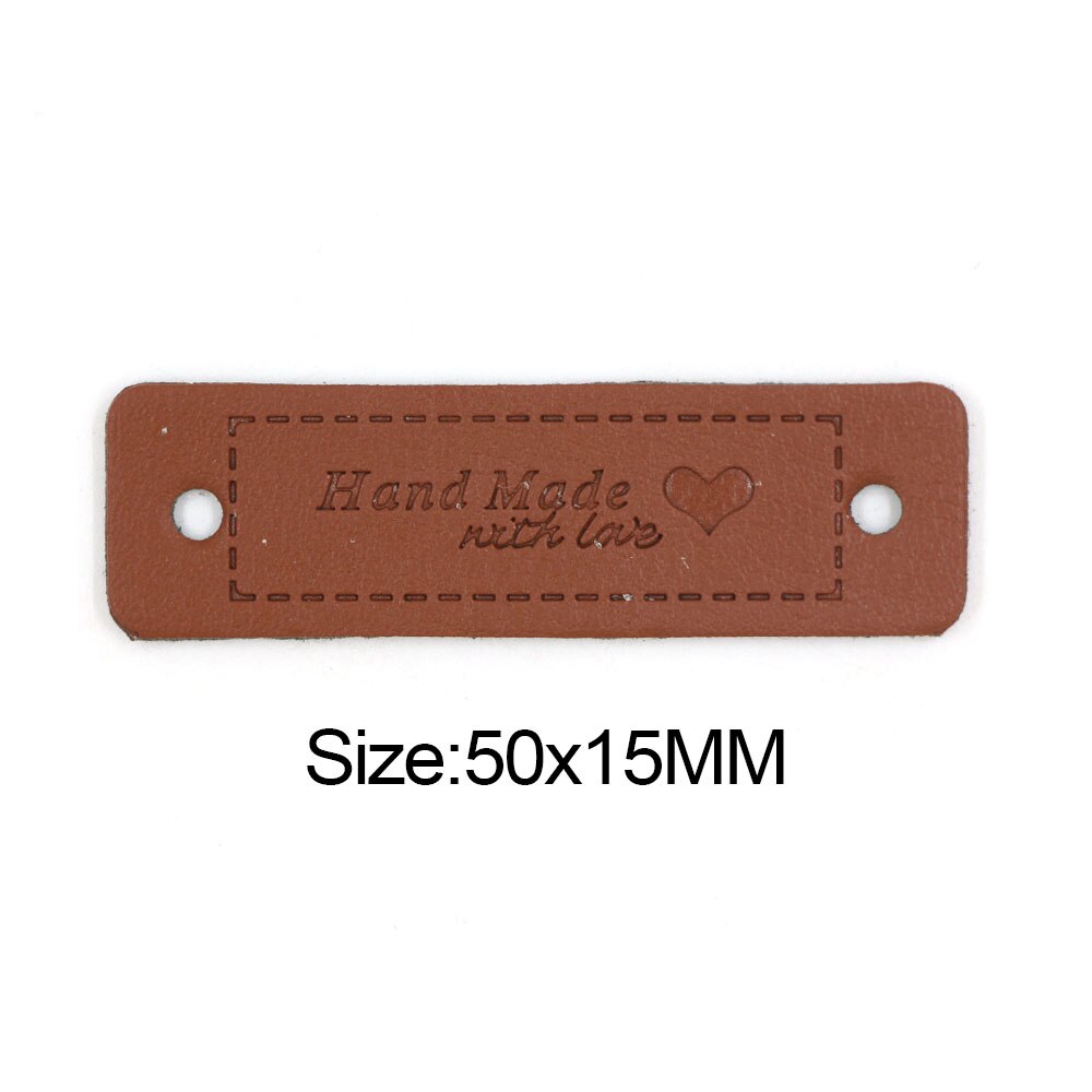 50 stk 56 x 15mm håndlavet etiket håndlavet med kærlighed læder tags pu beklædningsetiket til tøjmærker på hatten diy håndværk: Lille brun