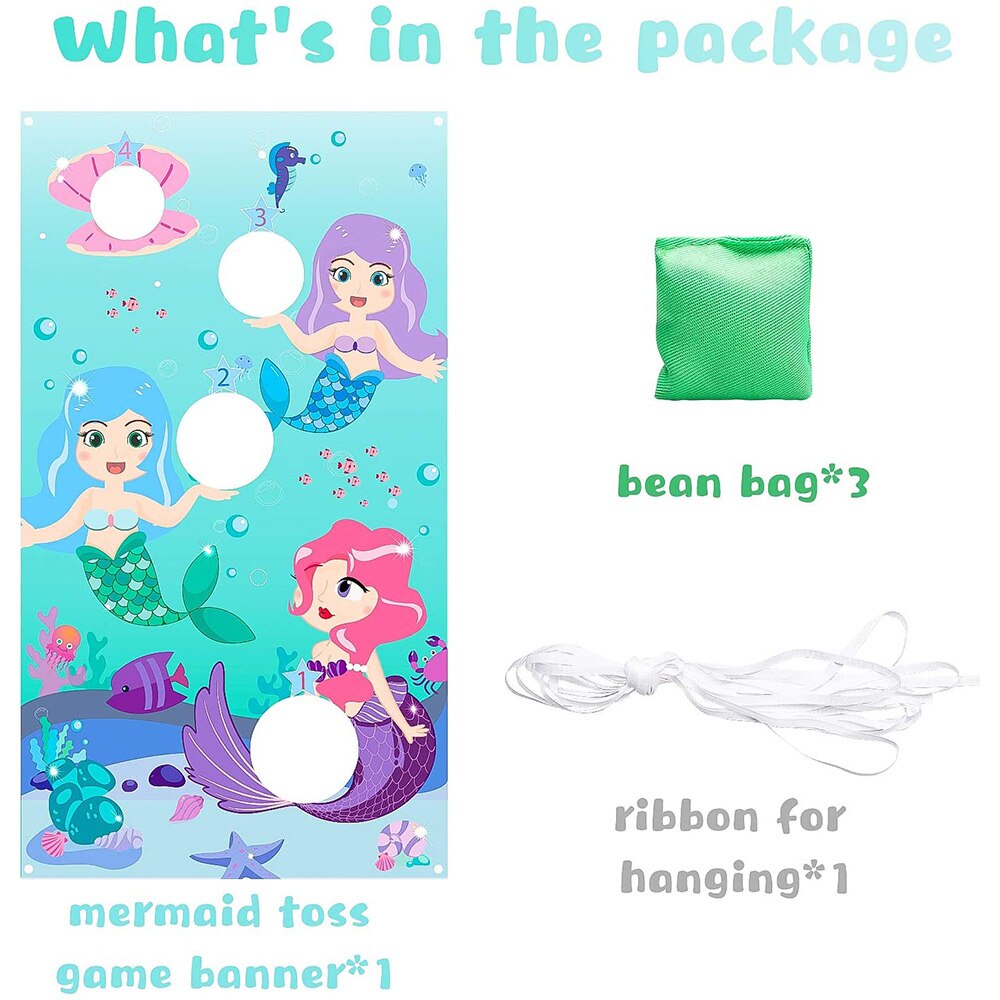 Mermaid Toss Games with 3 Bean Bags Set Carnival Birthday Ocean Beach Theme Party Favor Supplies Have Fun for Children